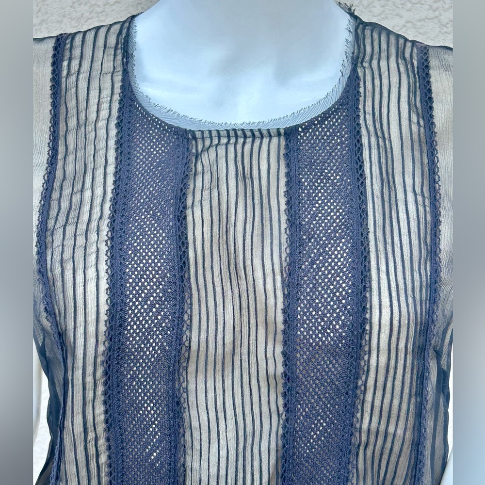 Saja Layered Silk Blouse Black Over Beige Buttons Up Back sz XL - Picture 2 of 9